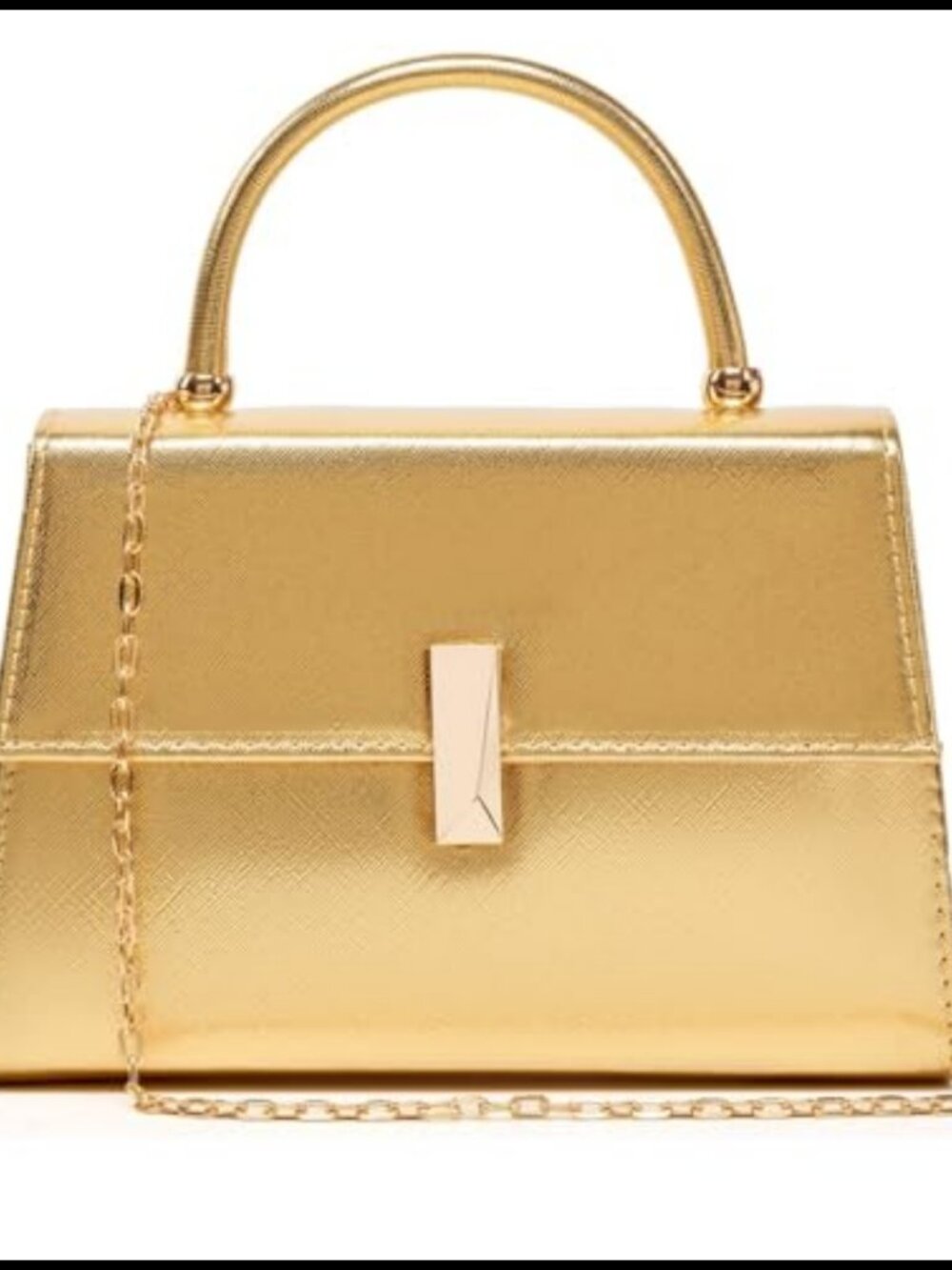 PU Leather Evening Clutch Top Handle with Gold Metal Clasp